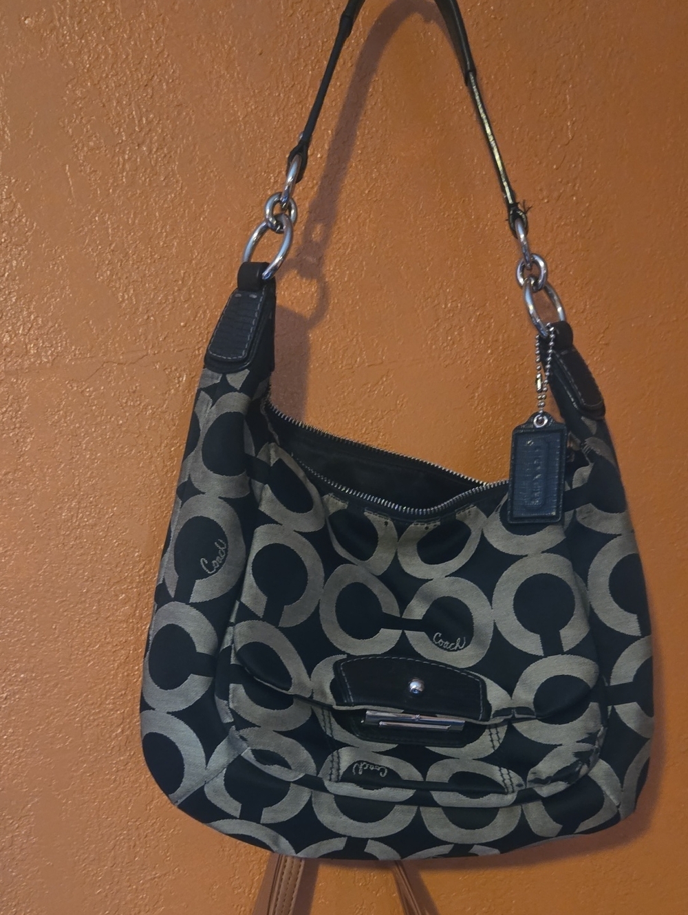 Coach Black & Khaki Signature Shoulder Bag